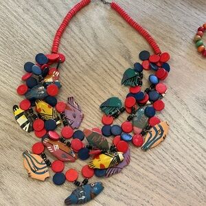 Colorful Wooden Fish Statement Necklace – 28” – Boho Coastal